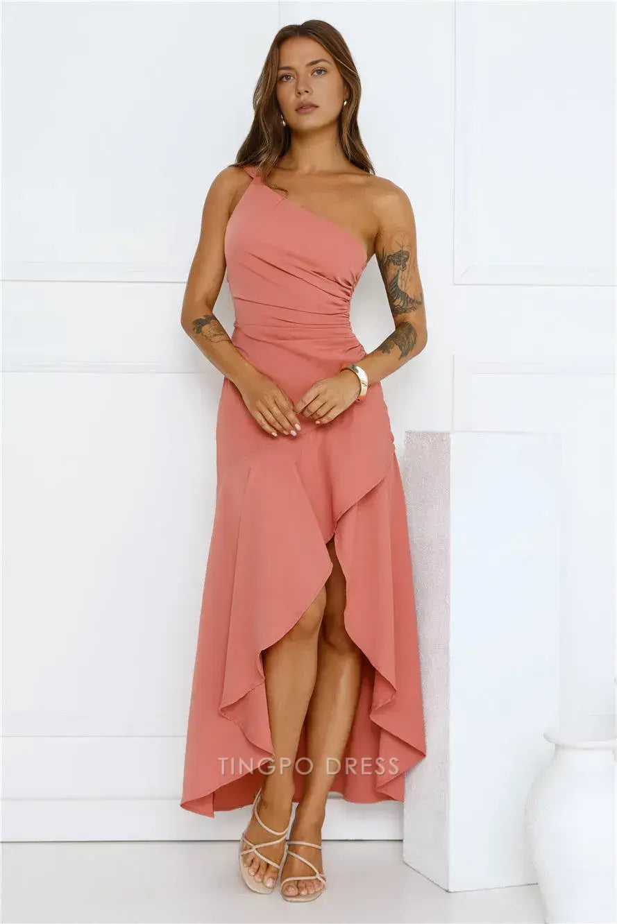 Elegant One - Shoulder Asymmetrical Maxi Dress with Side Slit Prom Dress